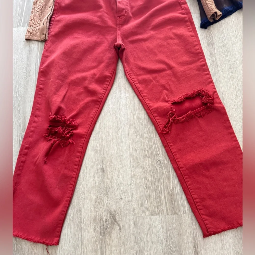 Women's DAZE Distressed Red Jeans